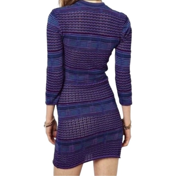 Free People Knit Bodycon Dress Semi Sheer Stripe Purple Blue 70s Retro Size S - Picture 2 of 5